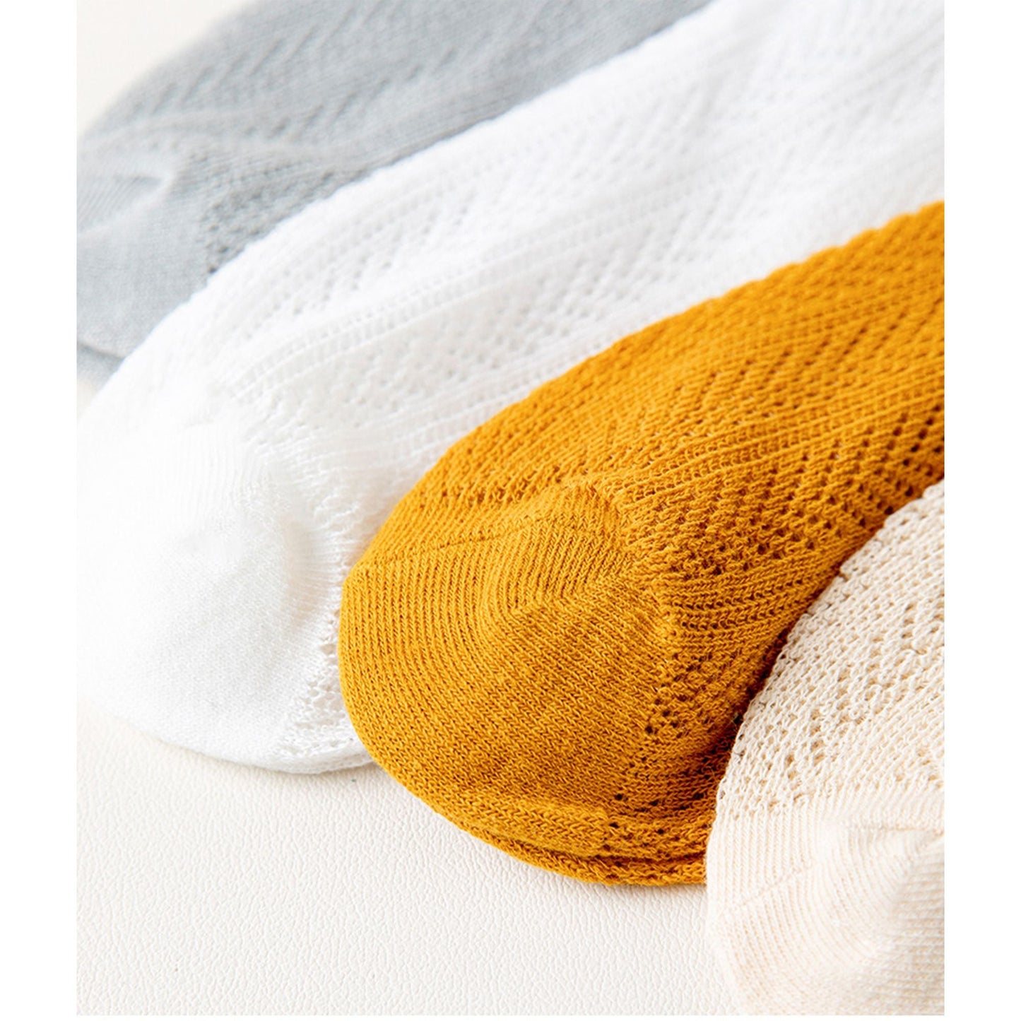 Anna-Kaci Women's 4-Pair Pack Lightweight Mesh Ankle Socks with Striped Cuffs Breathable Knit Texture