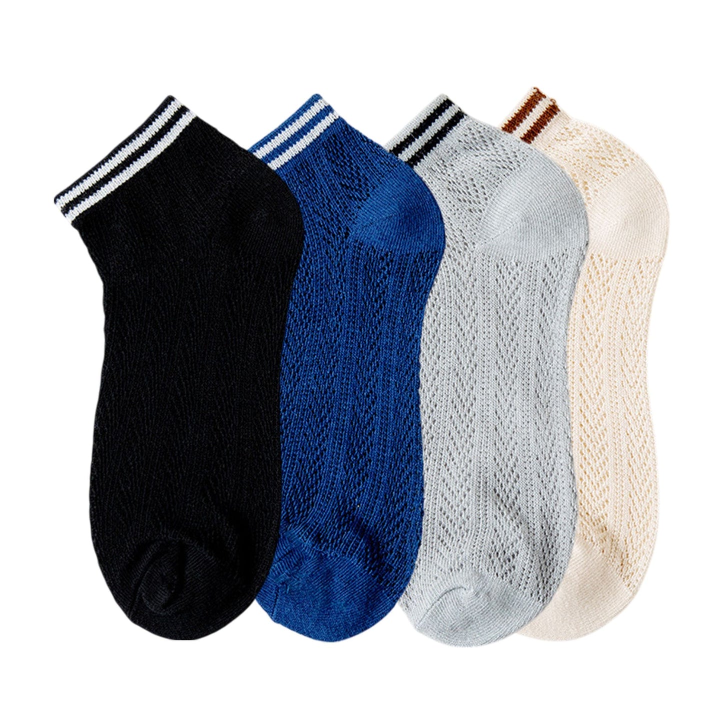 Anna-Kaci Women's 4-Pair Pack Lightweight Mesh Ankle Socks with Striped Cuffs Breathable Knit Texture
