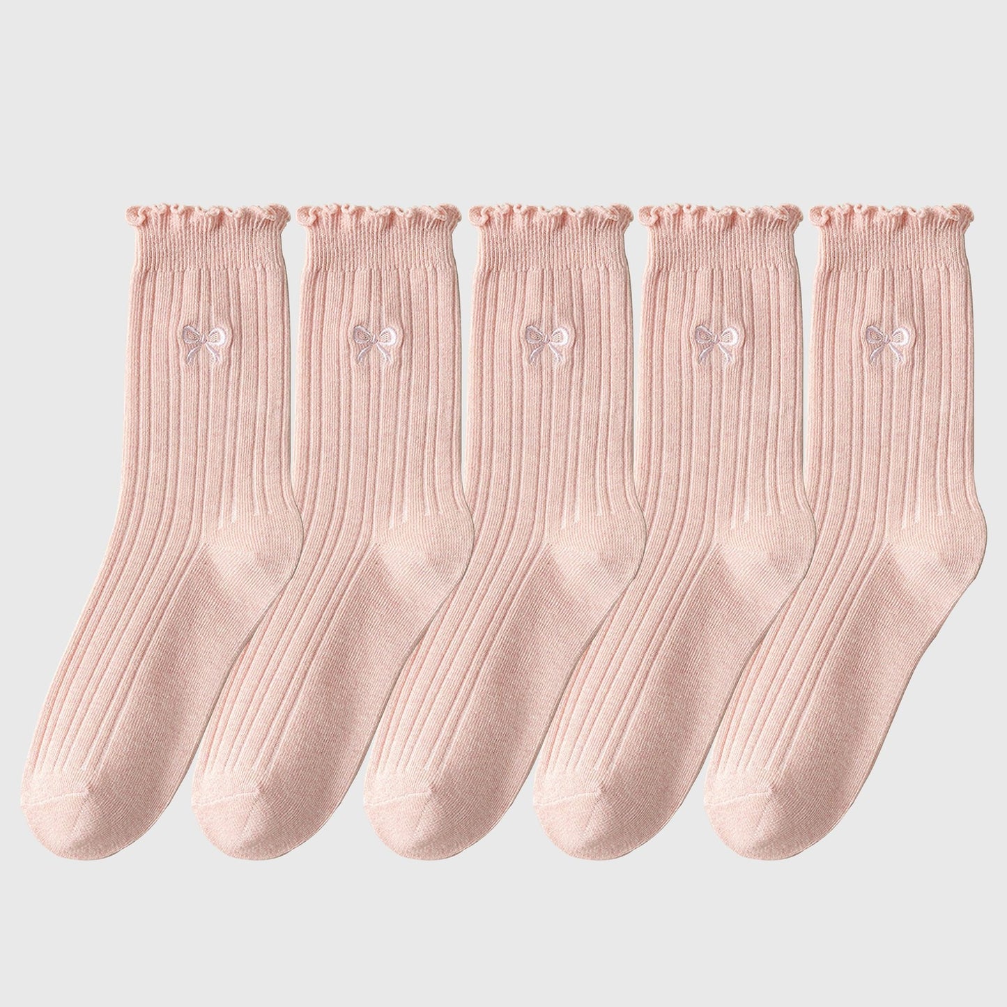 Anna-Kaci Women's Summer Ribbed Ankle Socks with Bow Embroidery Casual 5Pk