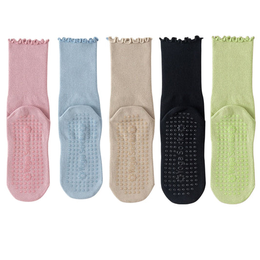 Anna-Kaci 5 Pairs Women's Anti-Slip Crew Yoga Socks Soft Cotton Grip Sole Seamless Toe Design for Pilates Indoor Workouts