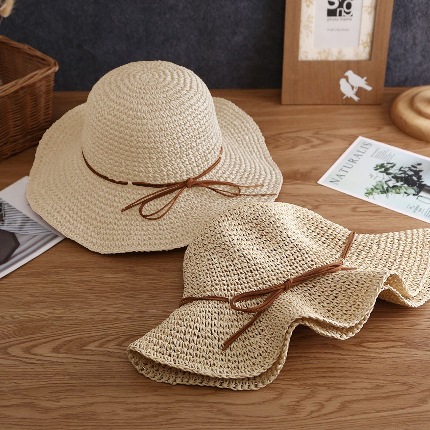 Anna-Kaci Wide - Brim Straw Sun Hat with Leather Tie