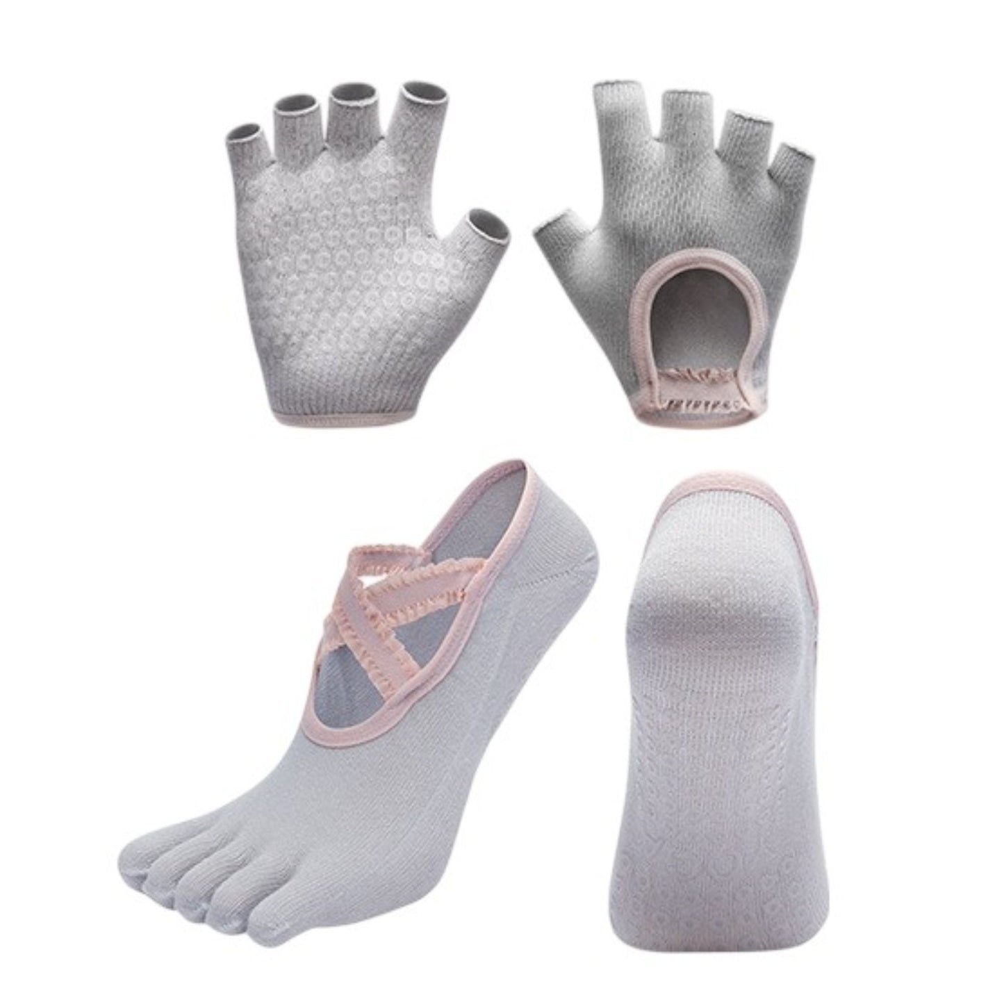 Anna-Kaci Women's Yoga Socks and Gloves Set with Anti-Slip Grip for Pilates and Barre Workouts