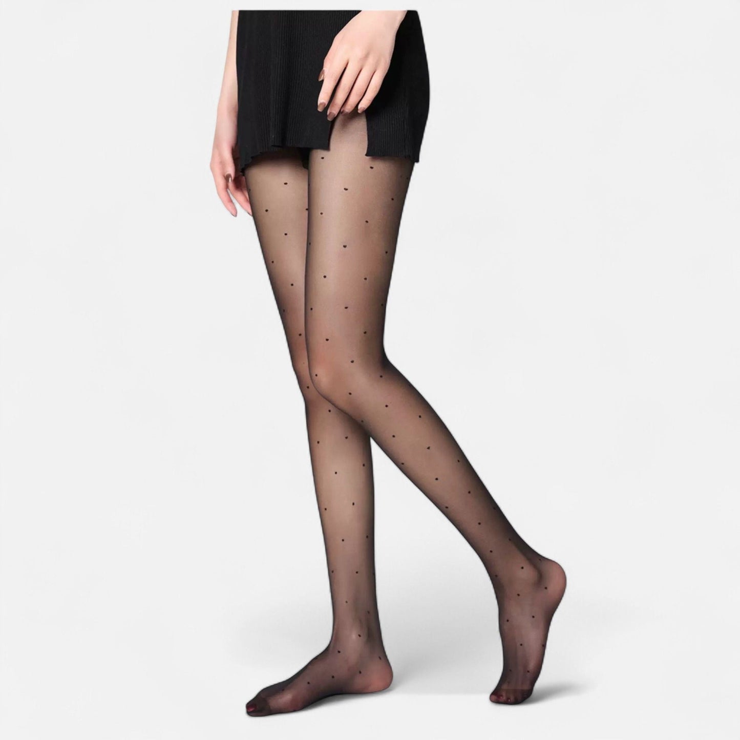 Anna-Kaci Women's Sheer Black Tights with Allover Polka Dot Pattern and Reinforced Toe Detail