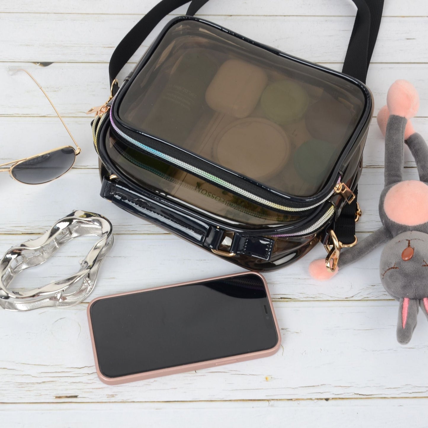 Anna-Kaci Trendy Clear Transparent Women's Shoulder Bag with Iridescent Trim