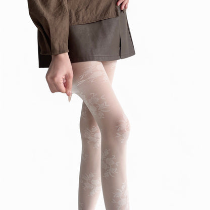 Anna-Kaci Women's Sheer Floral Pattern Tights Lightweight Mesh Legwear with Stretchy Fit and Subtle Texture