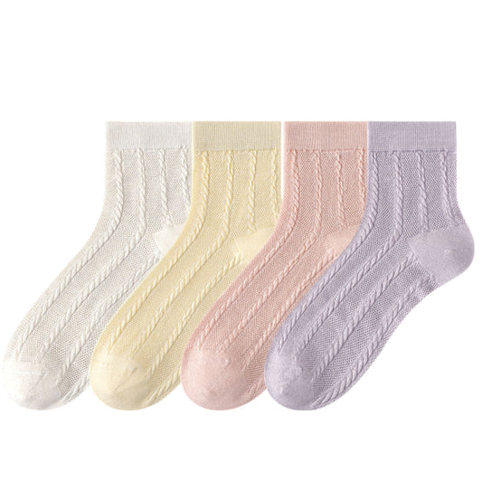 Anna-Kaci Womens Lightweight Breathable Crew Socks 4-Pack Delicate Knit Pattern Soft Stretch Comfort Fit