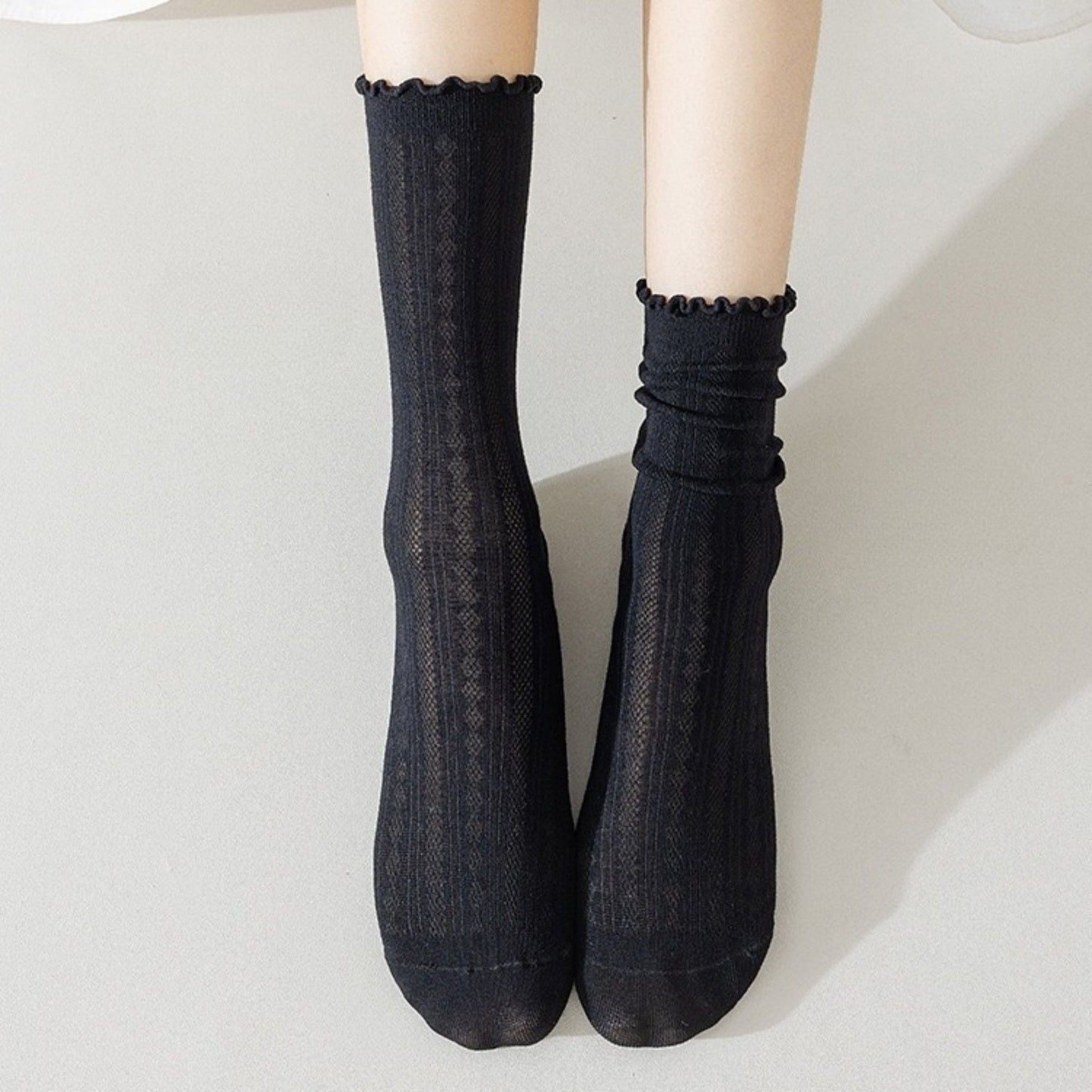 Anna-Kaci Women's Ribbed Crew Socks with Ruffle Lettuce Trim Soft Stretch Knit Comfortable Everyday 5-Pack