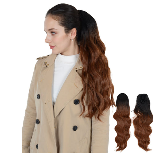 Alilang Long Drawstring Ponytail Hair Extension Wave 22 Inch Synthetic Fake Layered Pony Tail Hairpieces for Women