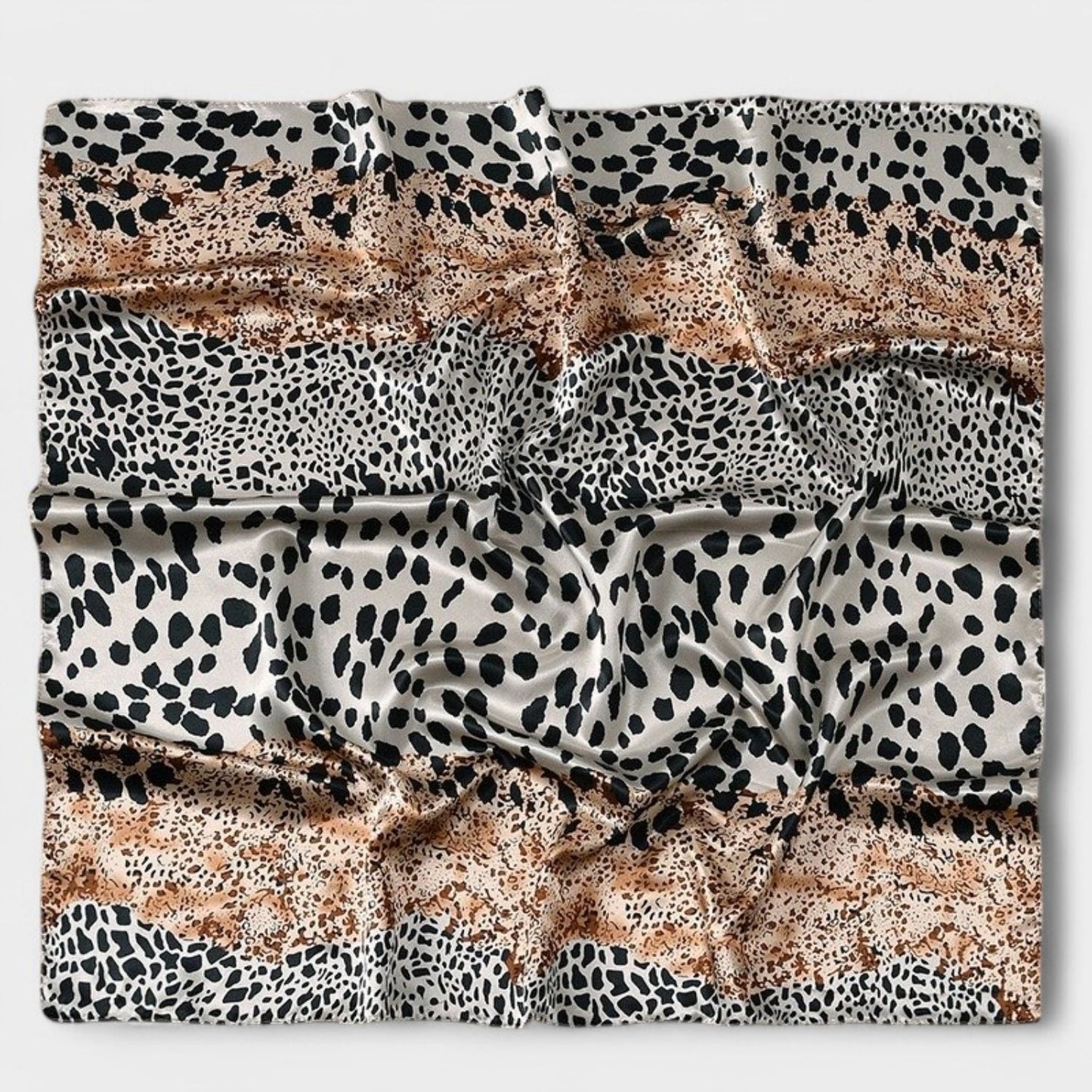 Anna-Kaci Women's Square Satin Scarf with Mixed Animal Print Pattern and Lightweight Silky Texture