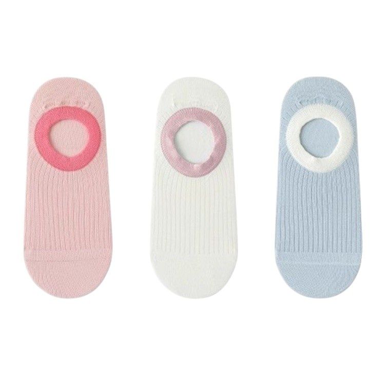 Anna-Kaci Women's Ribbed No Show Socks with Contrast Circular Heel Opening Low Cut Soft Stretch 3-Pack