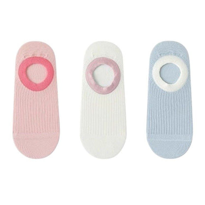 Anna-Kaci Women's Ribbed No Show Socks with Contrast Circular Heel Opening Low Cut Soft Stretch 3-Pack