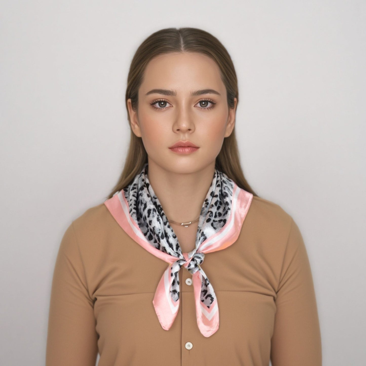 Anna-Kaci Women's Leopard Print Square Scarf with Contrast Border Satin Feel Lightweight Neck Accessory