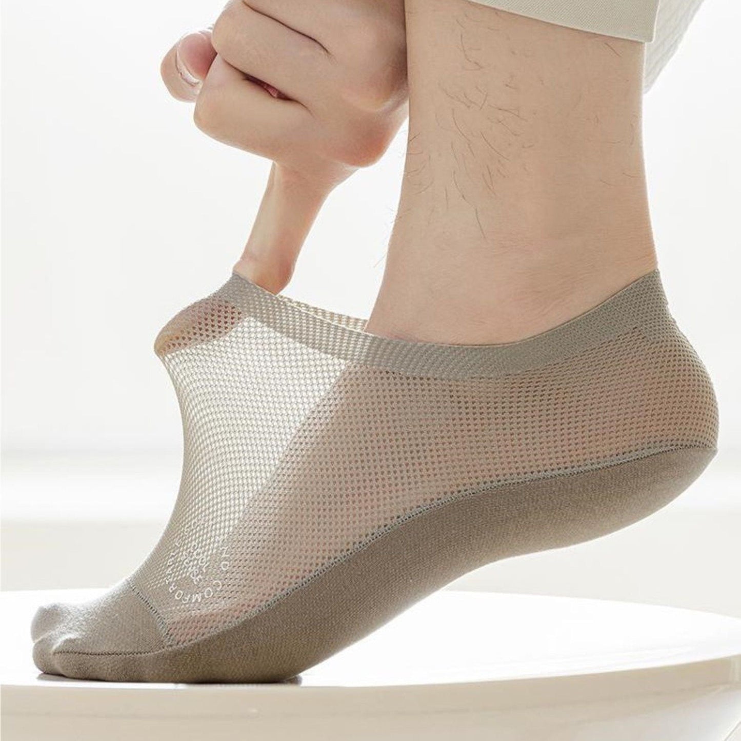 Anna-Kaci Men's No-Show Mesh Socks with Non-Slip Silicone Heel Grip and Breathable Low-Cut Design 3-Pack