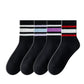Anna-Kaci Crew Socks 4-Pack White Base Colorful Ribbed Cuff Striped Design Stretch Comfort Breathable Fit