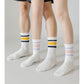 Anna-Kaci Crew Socks 4-Pack White Base Colorful Ribbed Cuff Striped Design Stretch Comfort Breathable Fit