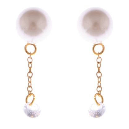 Alilang Teardrop Crystal and Pearl Dangle Earrings with Delicate Chain