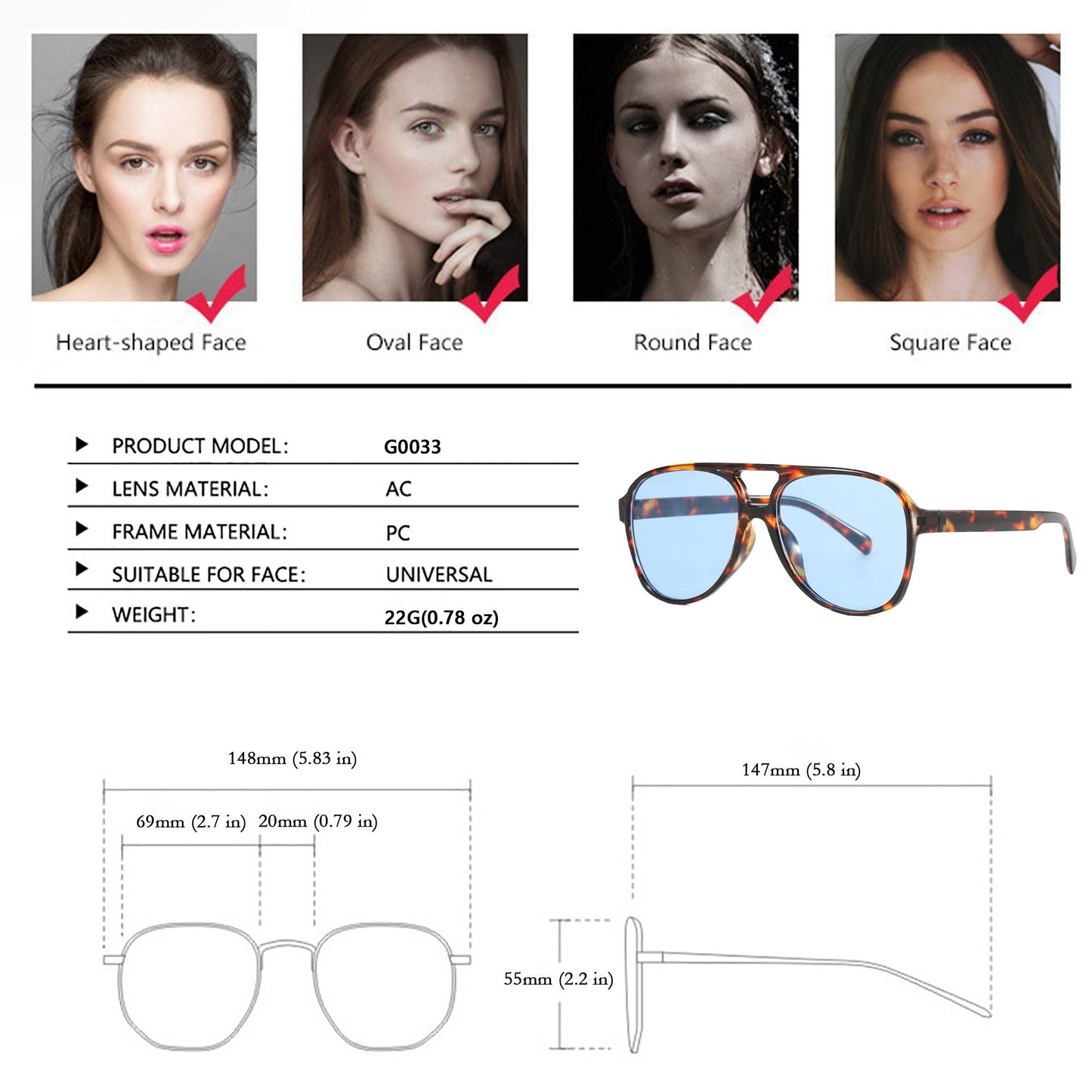 Anna-Kaci Women's Retro Aviator Sunglasses