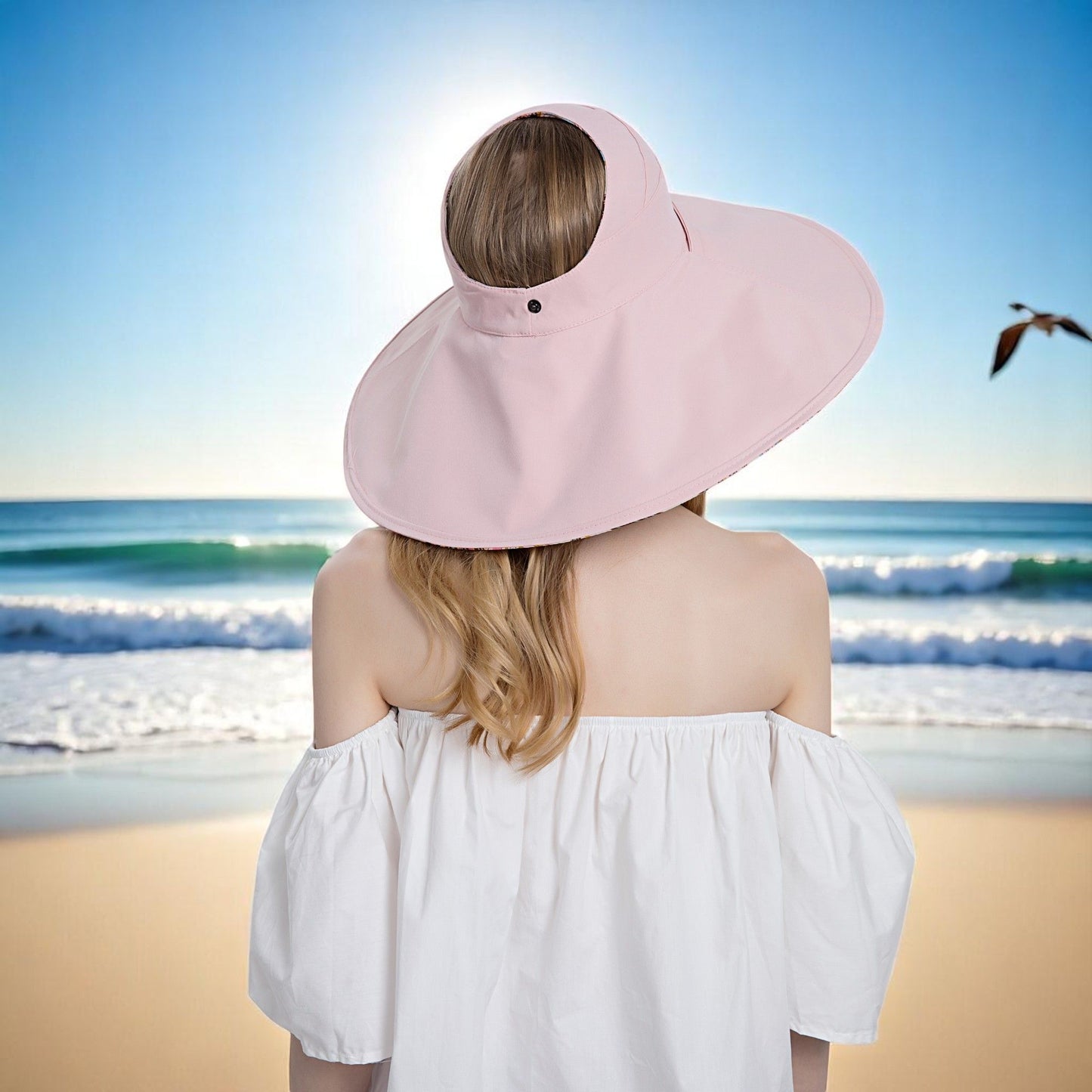 Anna-Kaci Wide Brim Sun Hat with Ponytail Hole Neck Tie Closure and Patterned Lining for UV Protection and Outdoor Style