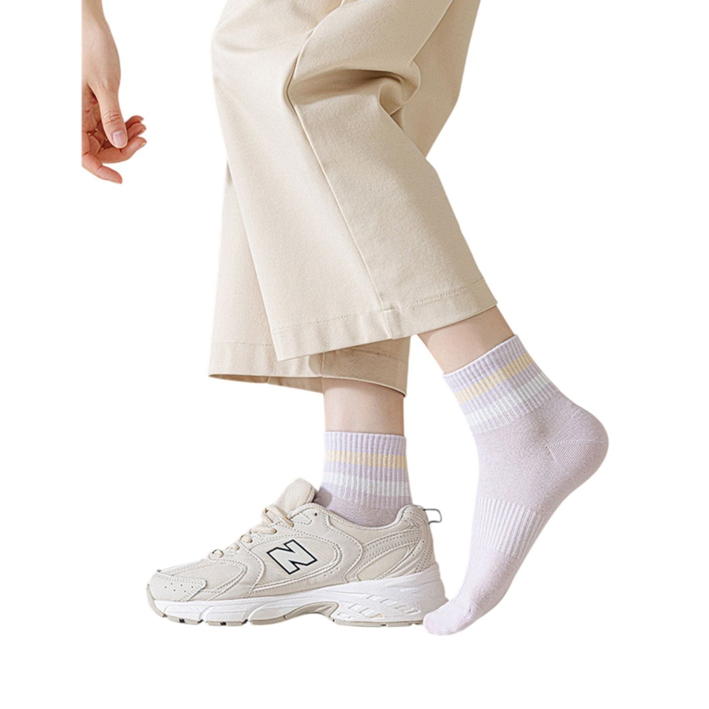 Anna-Kaci 5 Pairs Women Cotton Ankle Socks with Pastel Striped Cuffs Soft Breathable Knit Fabric for Everyday Comfort