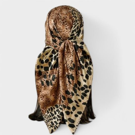 Anna-Kaci Women's Square Satin Scarf with Mixed Animal Print Pattern and Lightweight Silky Texture