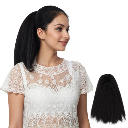 Alilang 12-Inch Yaki Straight Ponytail Extension Fluffy Thick Drawstring Synthetic Hairpiece with Adjustable Clips
