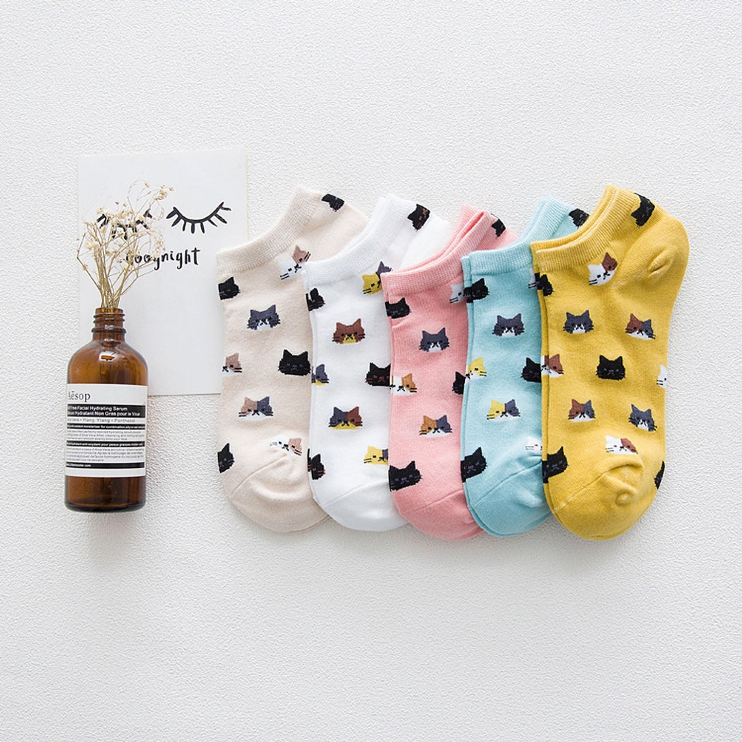 Anna-Kaci Adorable Cat - Print No Show Socks Soft for Casual 5Pk
