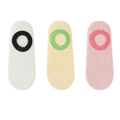 Anna-Kaci Women's Ribbed No Show Socks with Contrast Circular Heel Opening Low Cut Soft Stretch 3-Pack