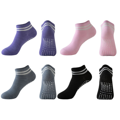 Anna-Kaci 4 Pairs Women's Ankle Grip Yoga Socks Soft Cotton Non-Slip Bottom Striped Cuff