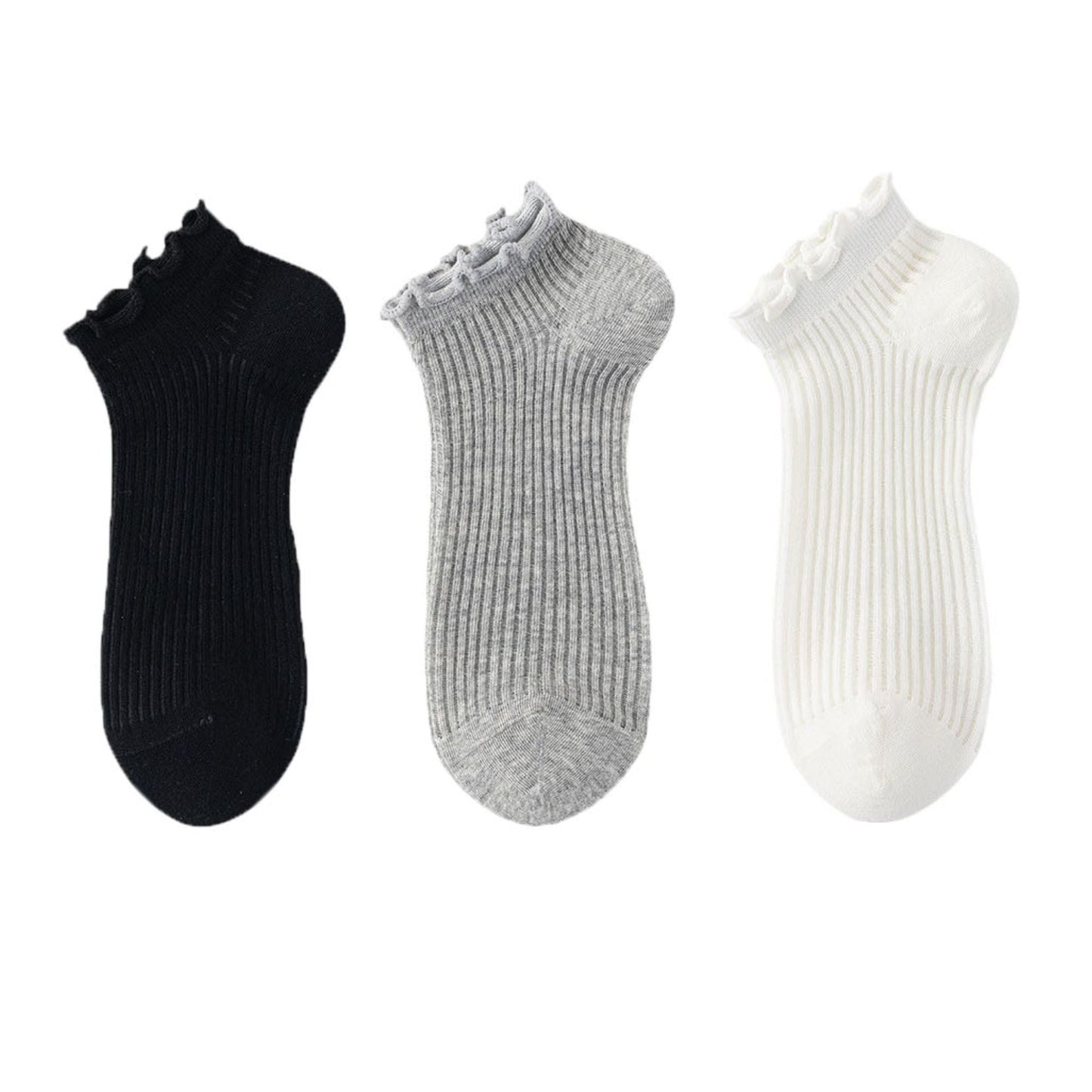 Anna-Kaci Women's Ribbed Ankle Socks with Ruffle Lettuce Trim Cuff Soft Breathable Knit 3-Pack