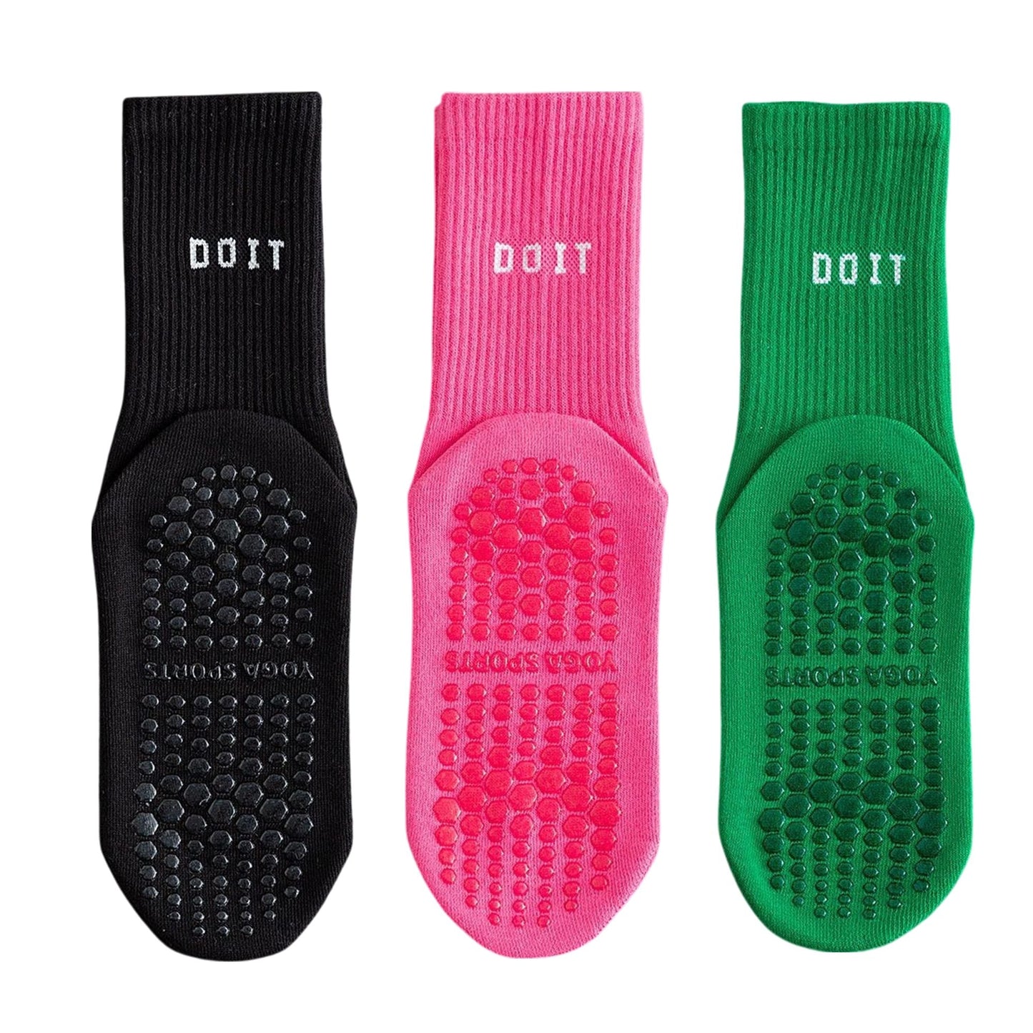 Anna-Kaci 3 Pair Combo Sale Anti Slip Crew Socks with Grip Soles and Ribbed Cuffs in Multiple Color Options