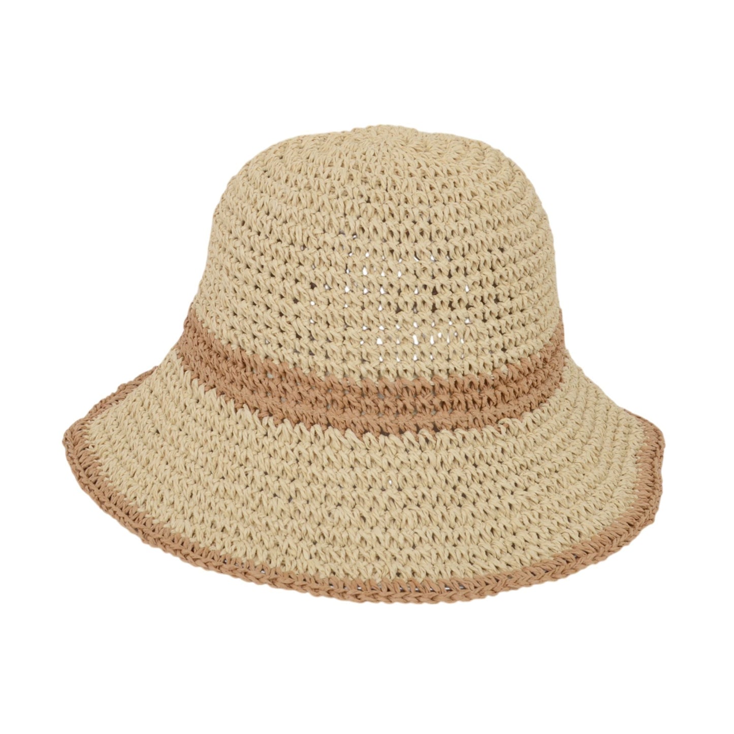 Anna-Kaci Packable Crochet Straw Bucket Hat with Two-Tone Design Lightweight Summer Sun Hat for Beach Travel Hiking Outdoor Use