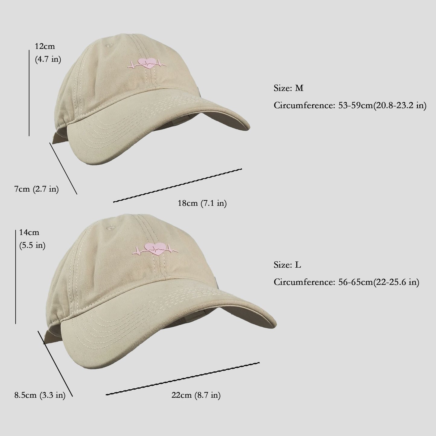 Anna-Kaci Women's Embroidered Heartbeat Baseball Cap with Adjustable Strap and Curved Brim Casual Cotton Hat