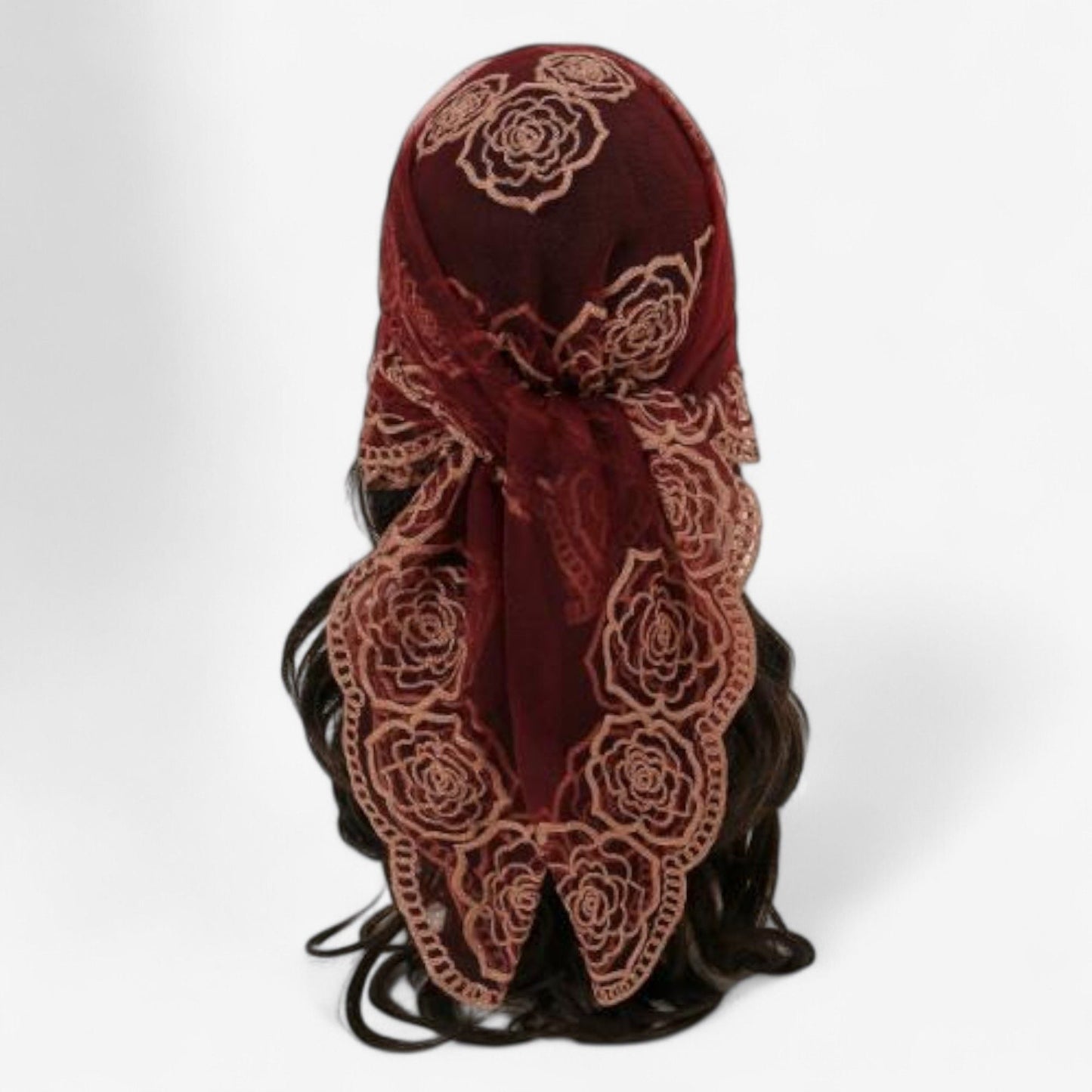 Anna-Kaci Women's Sheer Lace Neck Scarf with Embroidered Rose Floral Edging and Scalloped Trim Detail