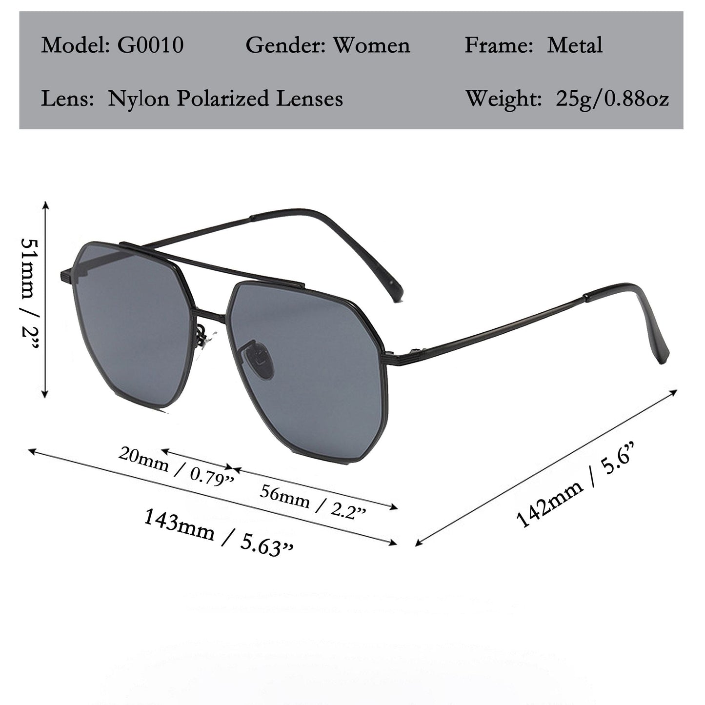 Anna-Kaci Women's Rimmed Hexagonal Polarized Aviator Sunglasses UV400 Protection