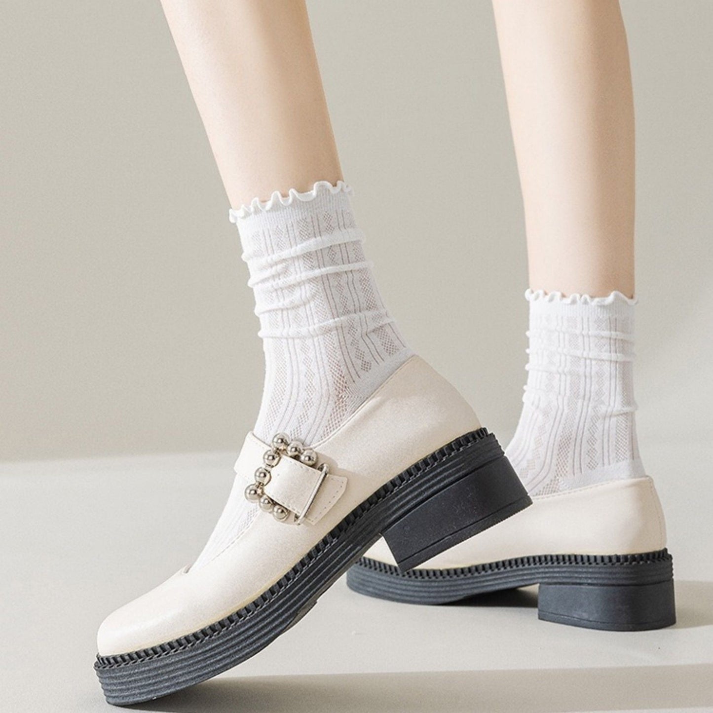 Anna-Kaci Women's Ribbed Crew Socks with Ruffle Lettuce Trim Soft Stretch Knit Comfortable Everyday 5-Pack