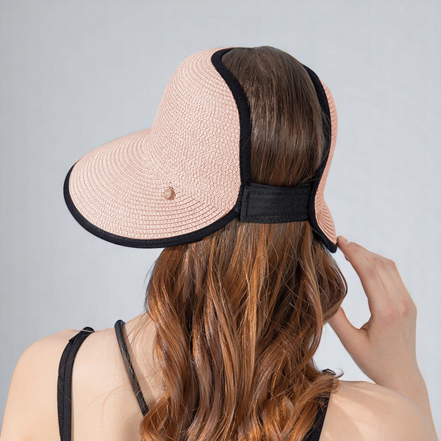 Anna-Kaci Roll Up Wide Brim Visor Sun Hat with Ponytail Hole and UV Protection Lightweight Packable Foldable Summer Cap