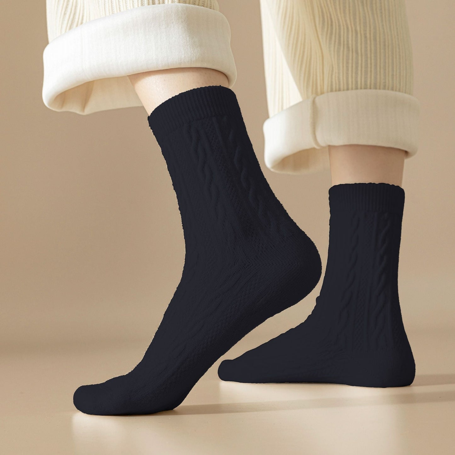 Anna-Kaci Women's Classic Crew Socks Cable-Knit Cotton for Casual Stability and Comfort 2 Pairs