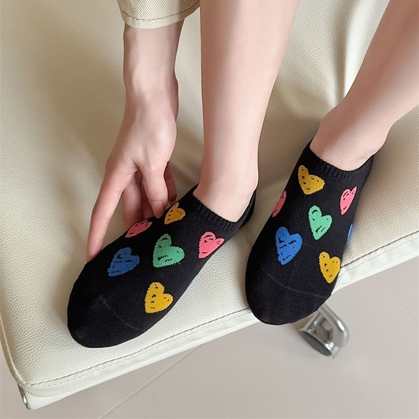 Anna-Kaci Women's Summer Colorful Heart-Printed No-Show Socks 6pk