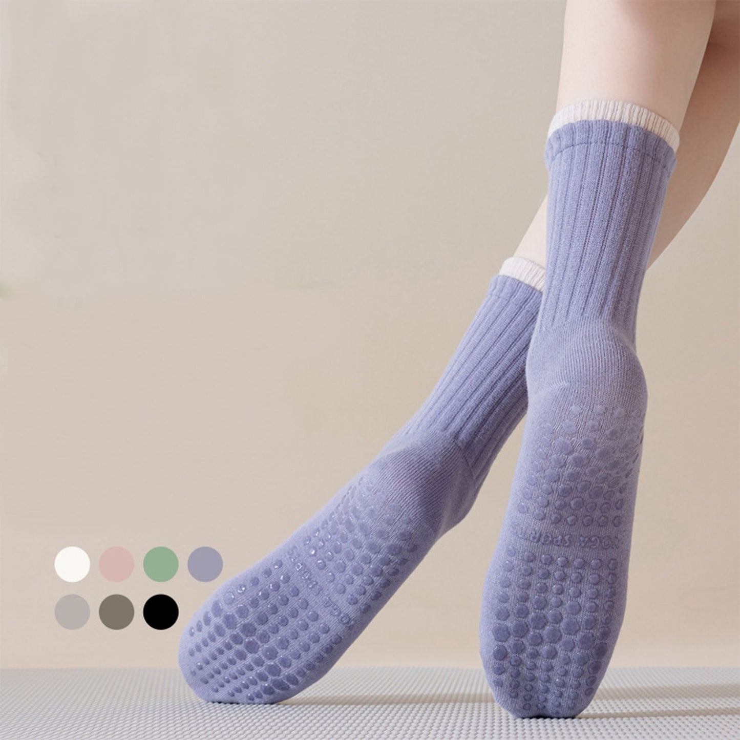 Anna-Kaci Womens Non-Slip Grip Crew Socks 3 Pair Pack Custom Color Combos Soft Ribbed Cotton with 3D Silicone Heel
