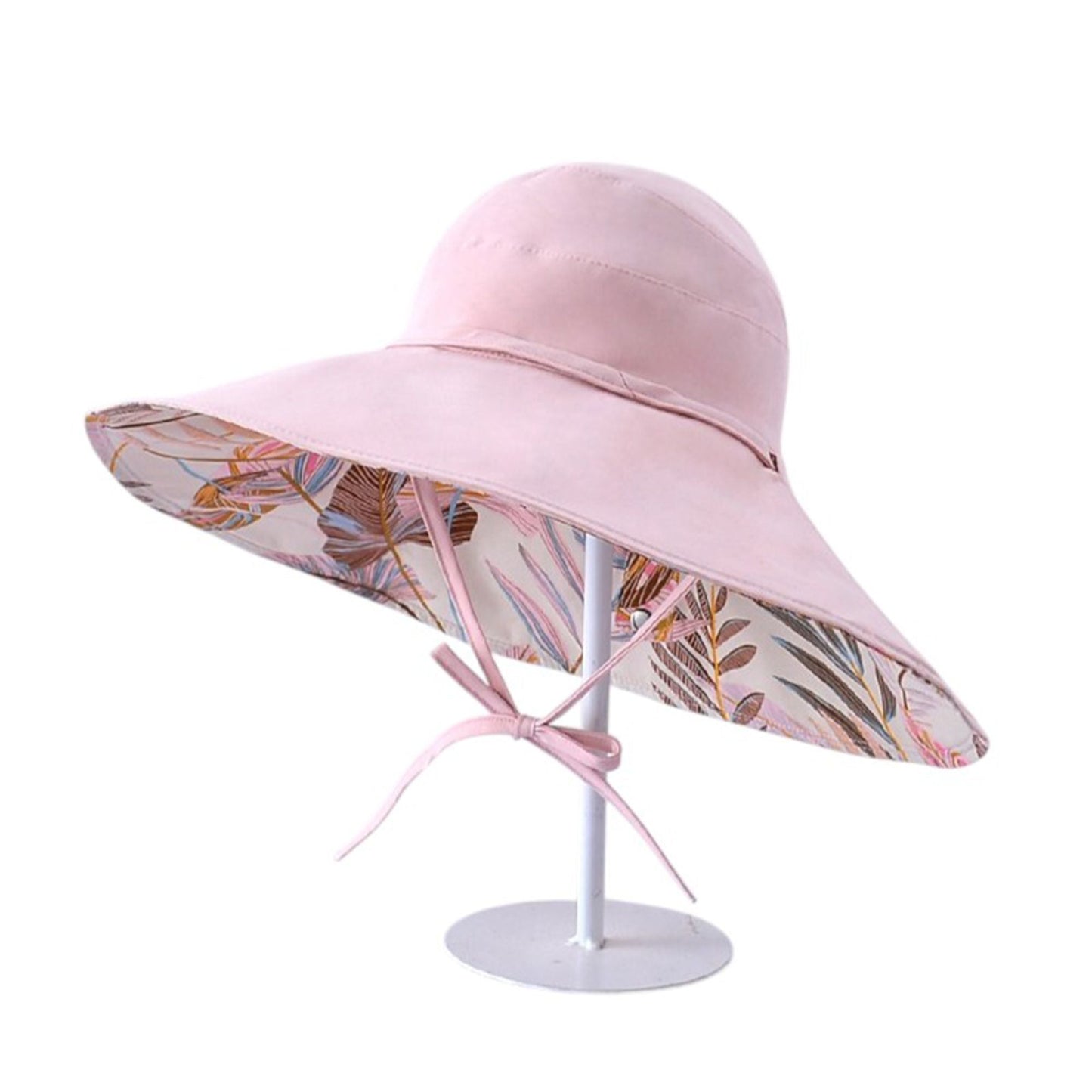 Anna-Kaci Wide Brim Sun Hat with Ponytail Hole Neck Tie Closure and Patterned Lining for UV Protection and Outdoor Style