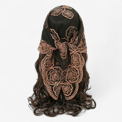 Anna-Kaci Women's Sheer Lace Neck Scarf with Embroidered Rose Floral Edging and Scalloped Trim Detail