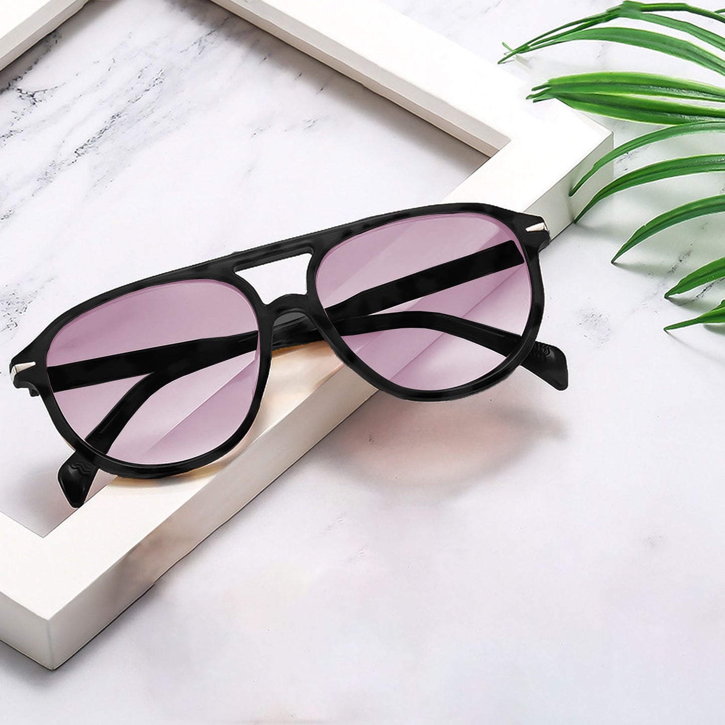 Anna-Kaci Women's Retro-Inspired Double-Bridge Square Sunglasses