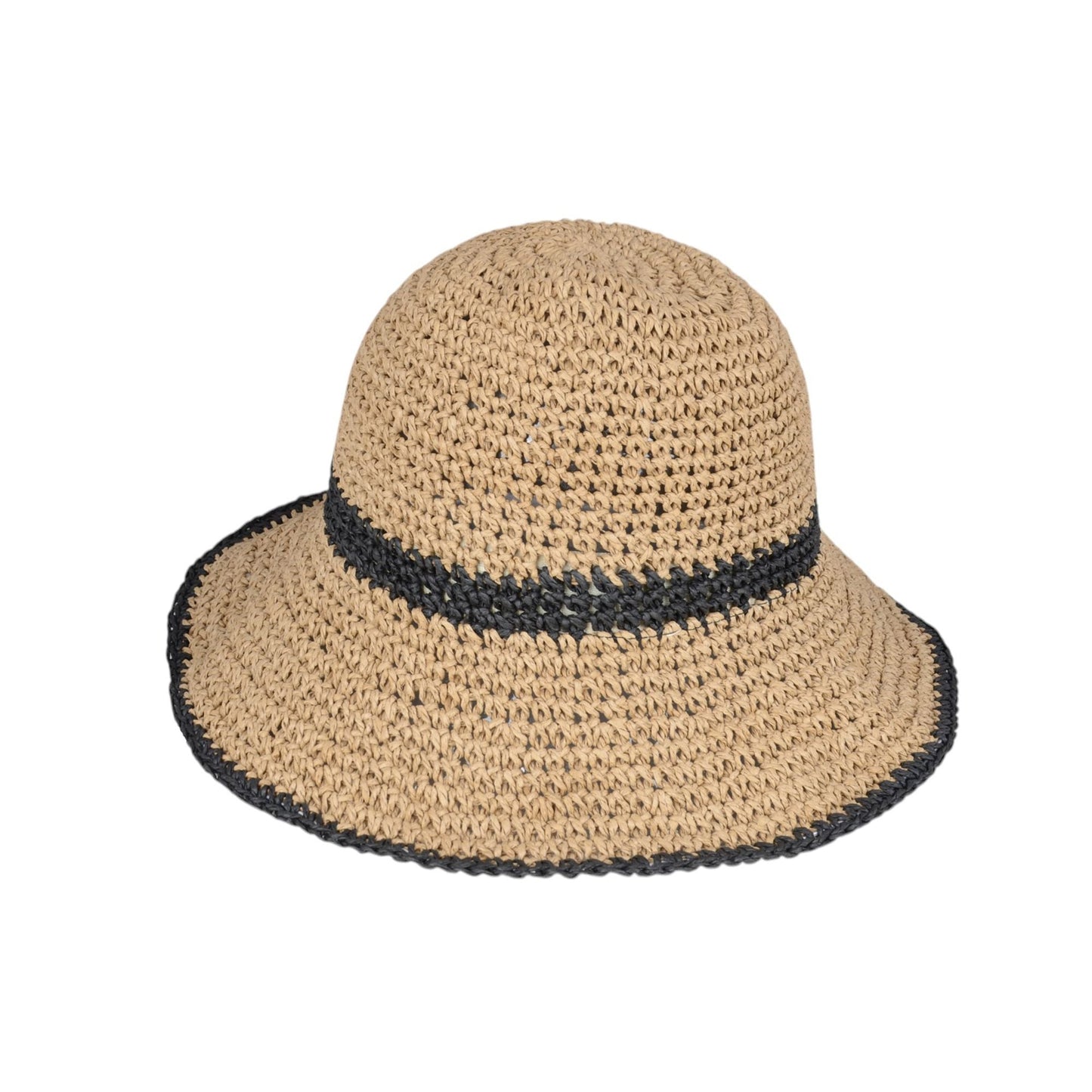 Anna-Kaci Packable Crochet Straw Bucket Hat with Two-Tone Design Lightweight Summer Sun Hat for Beach Travel Hiking Outdoor Use