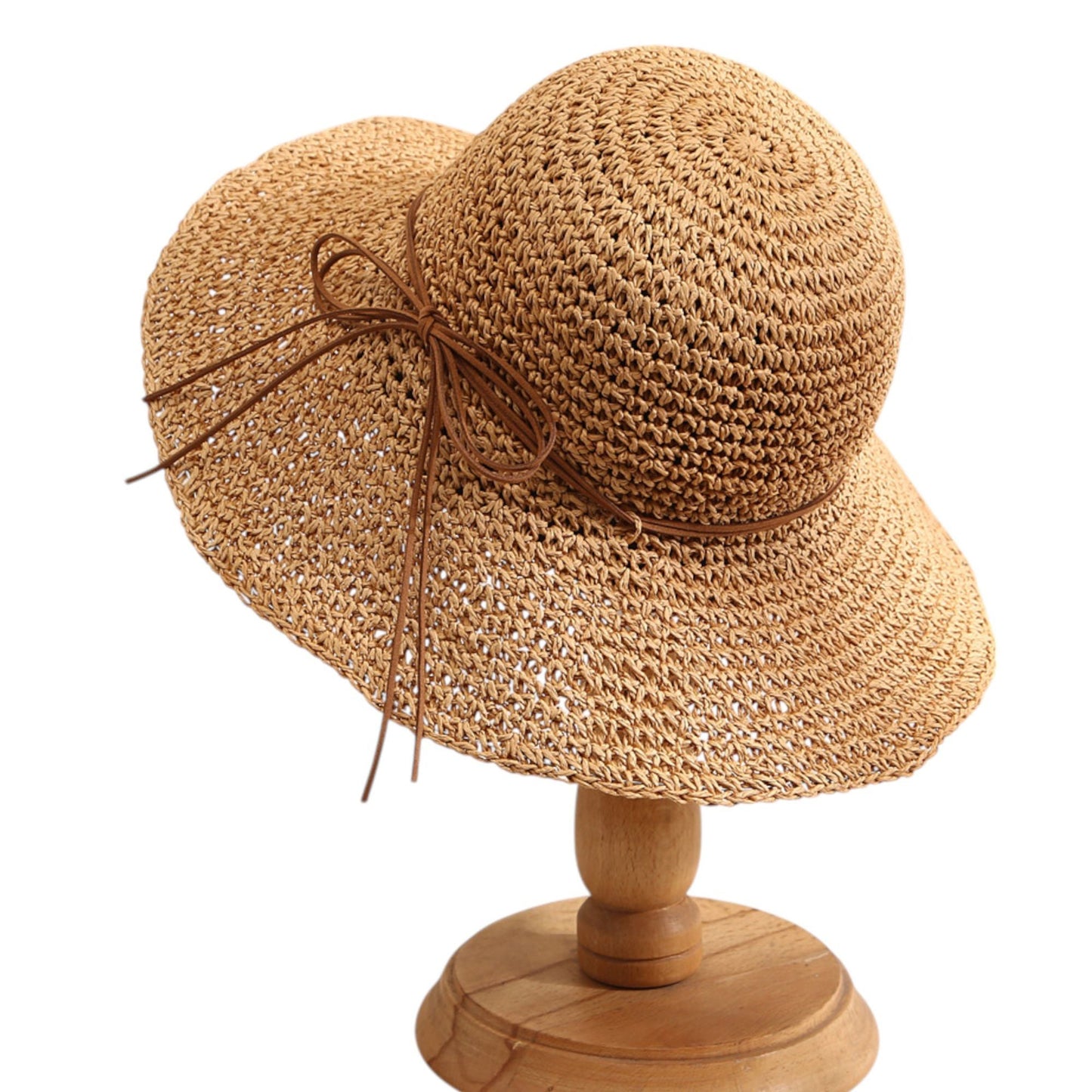 Anna-Kaci Woven Floppy Sun Hat with Rounded Crown and Decorative Bow Detail for Elegant Summer Shade and Vacation Style