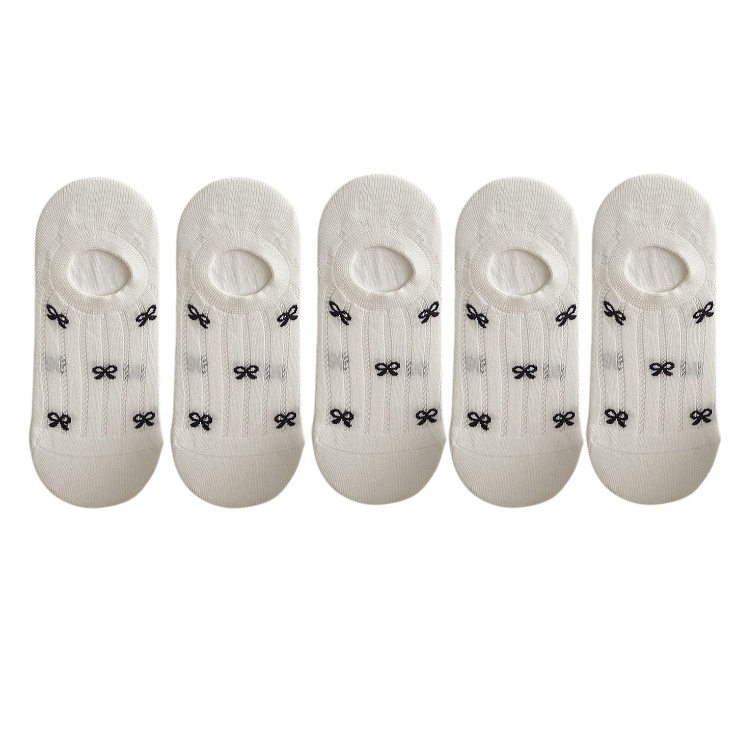 Anna-Kaci 5 Pairs Women's Bow Pattern Low Cut No Show Socks Breathable Mesh Knit Anti-Slip Design Multiple Color Options