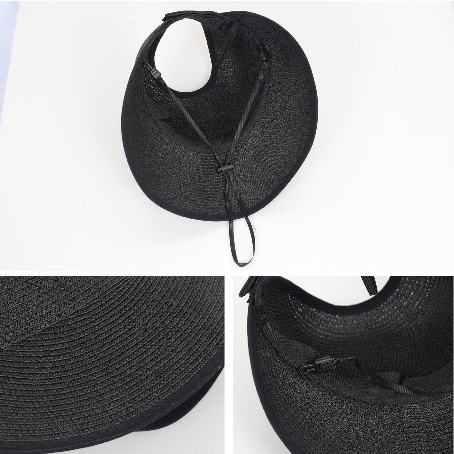 Anna-Kaci Roll Up Wide Brim Visor Sun Hat with Ponytail Hole and UV Protection Lightweight Packable Foldable Summer Cap