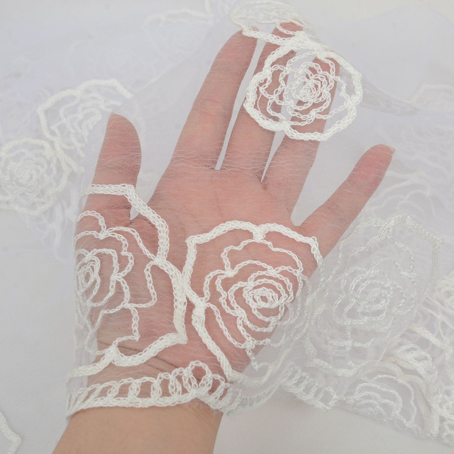 Anna-Kaci Women's Sheer Lace Neck Scarf with Embroidered Rose Floral Edging and Scalloped Trim Detail