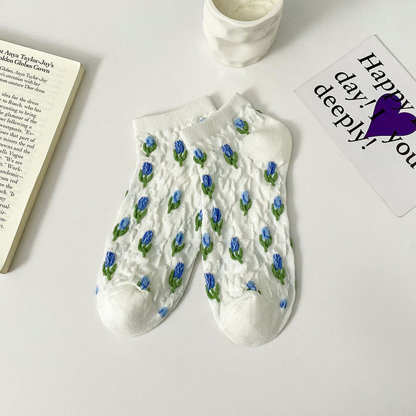 Anna-Kaci Adorable Summer Floral Embroidered Ankle Socks 4Pk