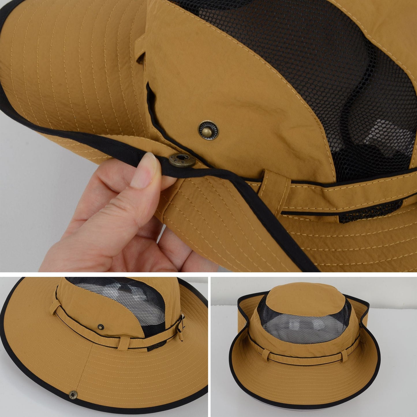 Anna-Kaci Wide Brim Outdoor Hat with Mesh Ventilation Snap-Up Sides and Chin Strap for Hiking, Beach, Travel, and Sun Protection
