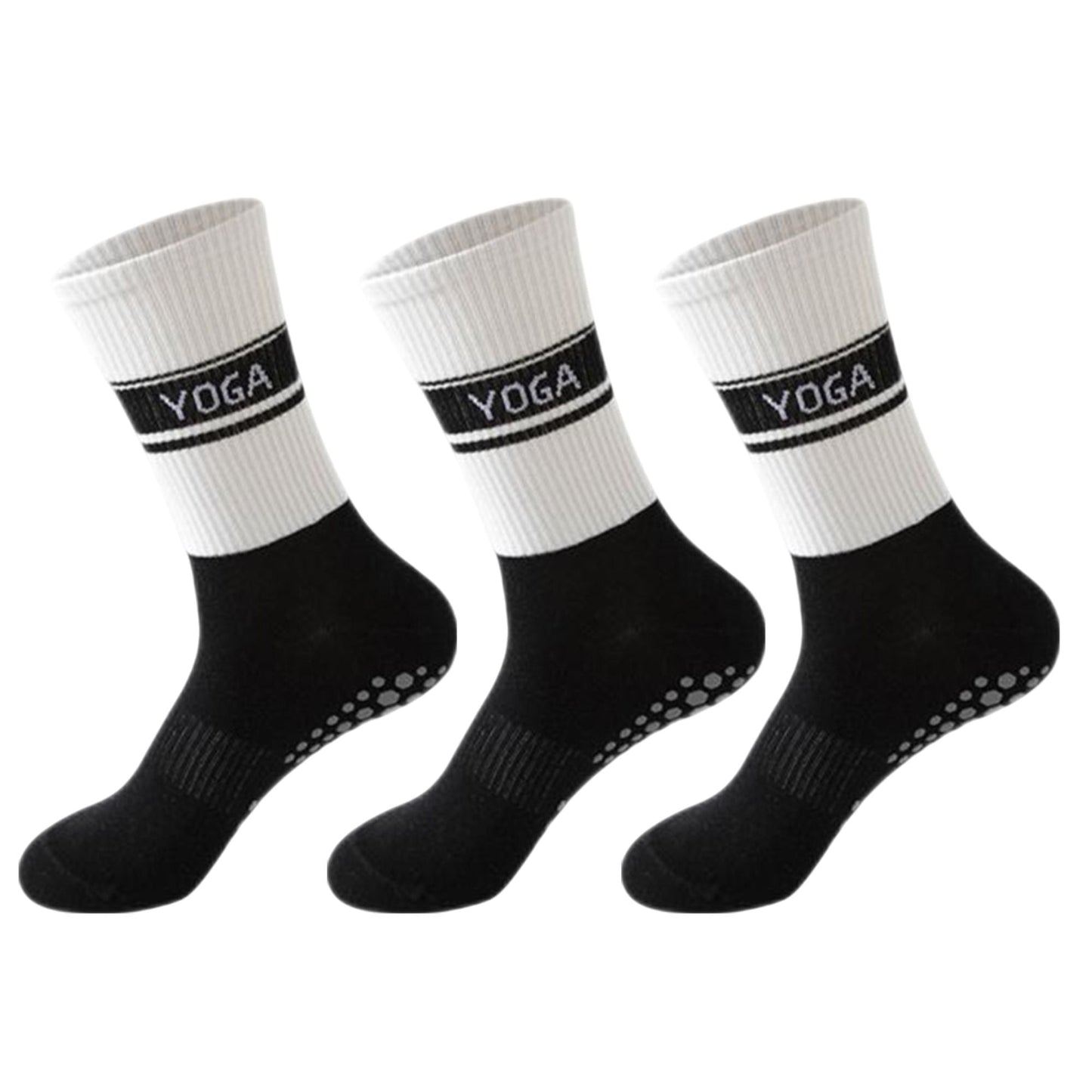 Anna-Kaci 3 Pairs Women's Non-Slip Yoga Crew Socks Soft Cotton Grip Sole Ribbed Cuff for Fitness